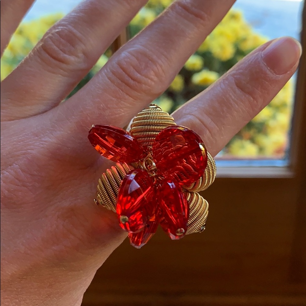NWT Kate Spade ♠️ Gold & Red Orange Cocktail Ring. Size 7. - Picture 11 of 13